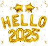 Gold Hello 2025 Balloons Numbers New Years Decorations with Star Balloons for New Years Eve Party Supplies 2025, New Year Balloons for Happy New Year Decorations 2025, NYE Decorations 2025