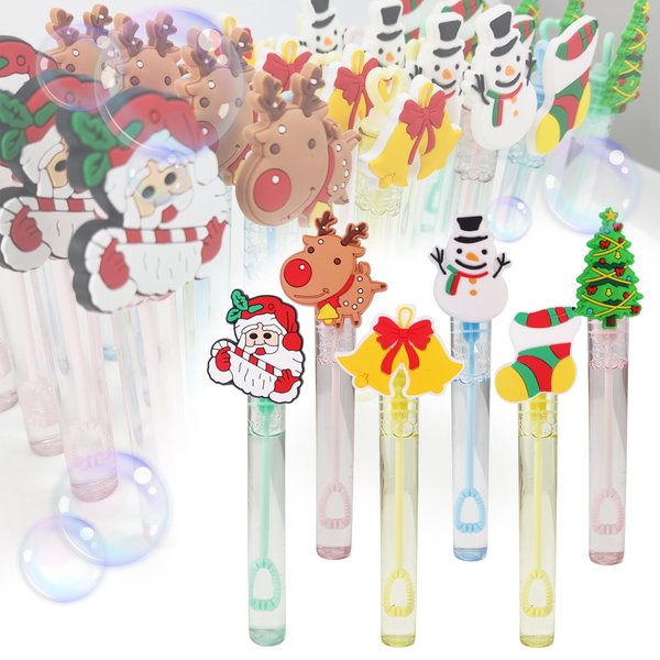 24 Piece Christmas Bubble Wand for Kids(6 Style),Cute Bubble Wand Great for Xmas Theme Party Favors,Pinata Suffer,Christmas Goodie Bags Filler,School Classroom Prizes, (Christmas)