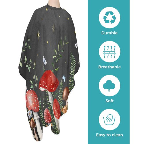 Moon Mushroom Barber Cape - Salon Hair Cutting Cape for Women, Men, Kids, Adults, Haircut Cape with Adjustable Elastic Neckline Hairdressing Stylist Cape Gown Accessories Star Eucalyptus Leaves Flower