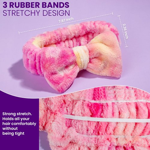 YGDZ Spa Headband, Skincare Headband for Washing Face, Makeup Headband, Fluffy Bow Headbands for Skincare, Face Wash Head Band Set for Women Girl