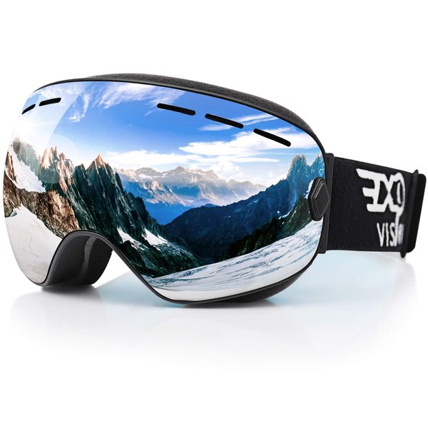 EXP VISION Snowboard Ski Goggles Men Women Youth, Anti Fog OTG Winter Snow Goggles Spherical Detachable Lens