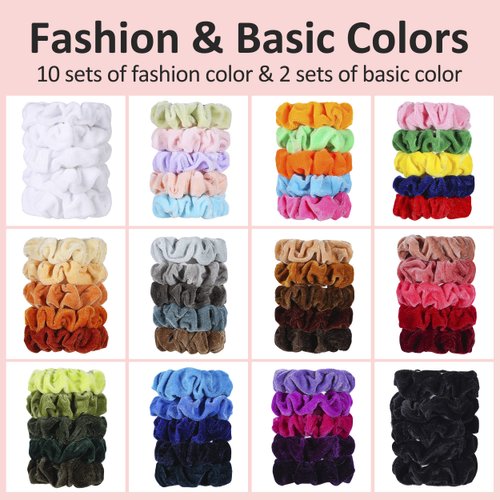 ADRIONE Velvet Hair Scrunchies for Women's Hair, 60 Pack Velvet Scrunchies for Girls Hair Ties No Damage Bulk Sccrunchie Hair Bands Scrunchy Ponytail Holders for Thick, Curly, Thin, and Fine Hair