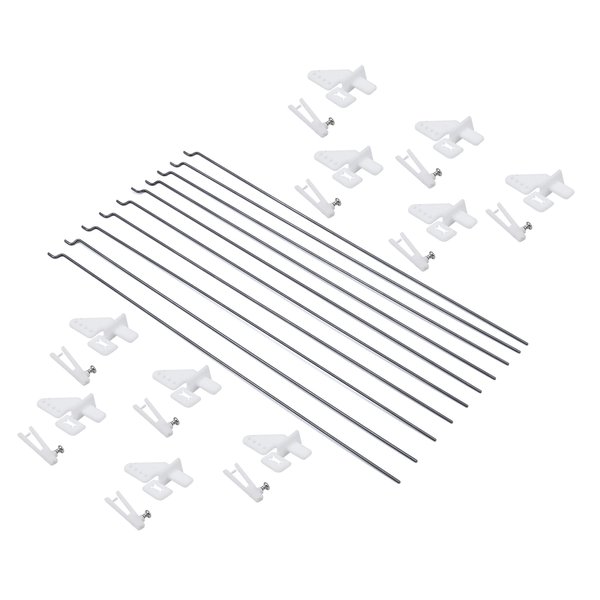 FPVDrone 10PCS 1.2mmx20cm RC Steel Pushrod Parts + 10PCS Nylon Micro Control Horns 35mmx15mm 4 Holes for RC Airplane Plane DIY Parts