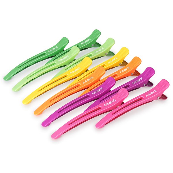 AIMIKE 12pcs Hair Clips for Styling Sectioning, No Crease Duck Billed Hair Clips with Silicone Band, Hair Styling Clips, Hair Roller Clips, Salon Hair Sectioning Clips, Hair Cutting Clips, Neon
