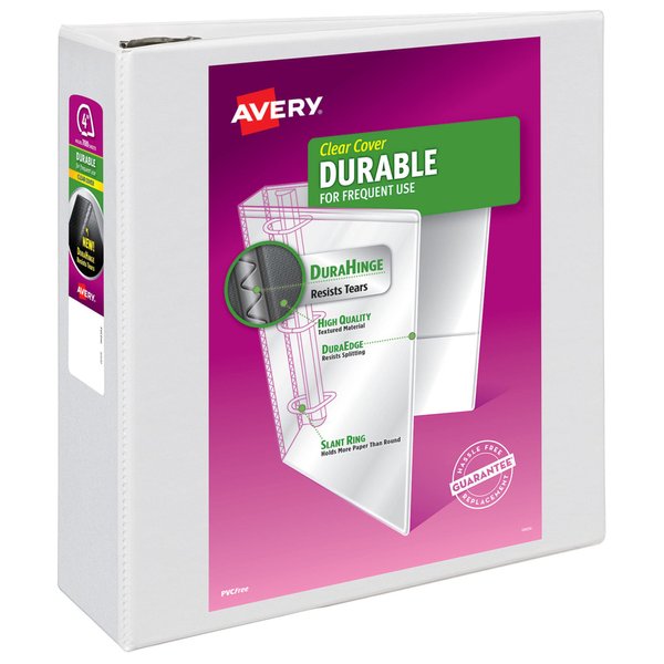 Avery Durable View 3 Ring Binder, 4 Inch EZD Rings, 1 White Binder (09801)