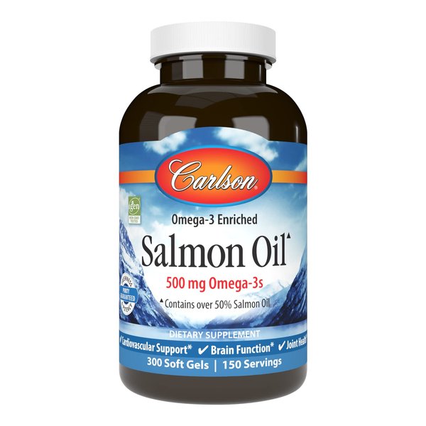 Carlson - Salmon Oil, 500 mg Omega-3s, Norwegian, Heart, Brain & Joint Health, 300 Softgels