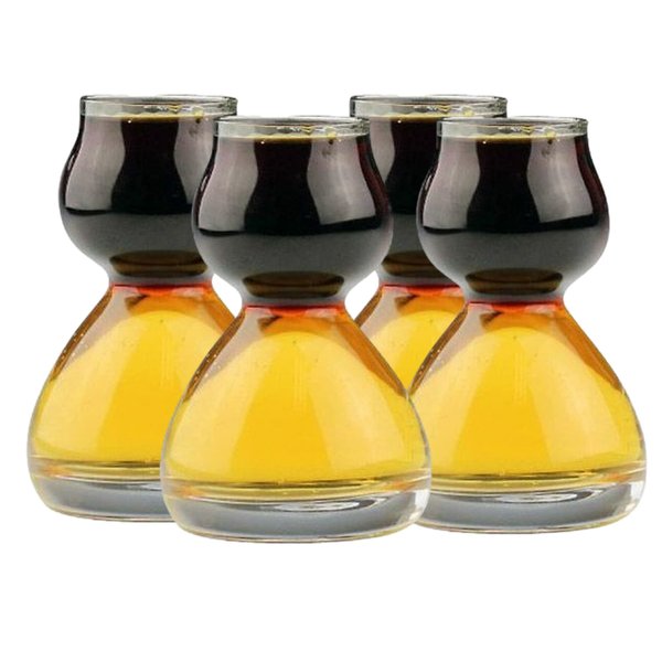 QUAFFER Double Bubble Layered PLASTIC Shot Glass Plus Recipe Card – Clear Chaser Shot Glass Jigger for Smooth Tasty Shots – Fun Unique Split Shot Glasses Barware (Set of 4)