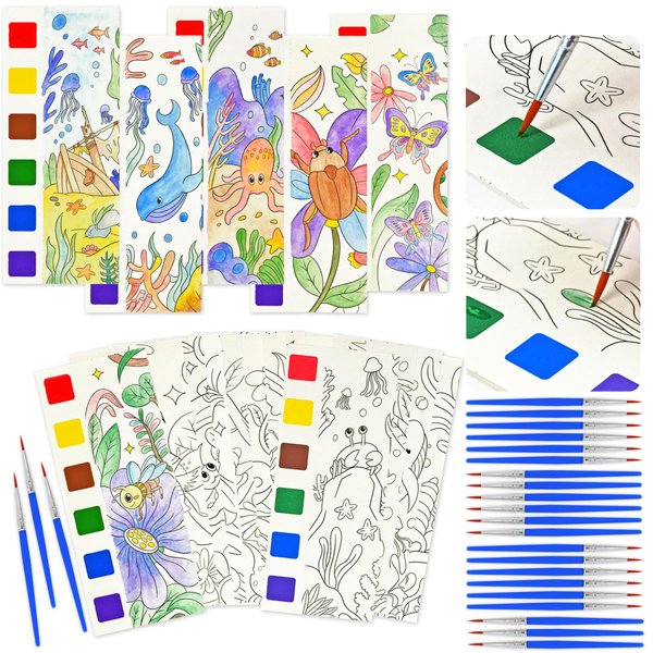 Vileafy Painting Kit for Kids Ages 4-8 Years Old, Paint Party Favors -Paint with Water Books for Toddlers -24PCS Pocket Watercolor Painting Bookmarks(24 Cards+24 Brushes)
