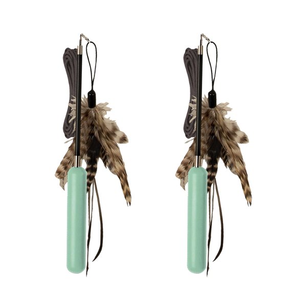 Caitec Presents Nala Cat Feather Agility Wand with Bonus Attachment - Interactive Cat Toy - Telescoping Wand- Feather Toy, 2 Pack