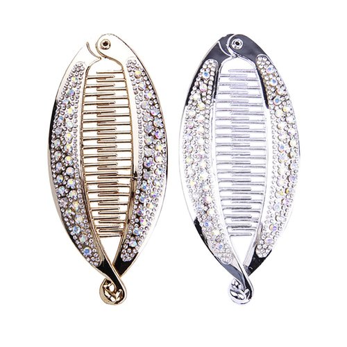 ccHuDE 4 Pcs Faux Crystal Banana Hair Clip Banana Ponytail Holder Clip Rhinestone Banana Hair Barrettes Clincher Banana Combs for Women Grils