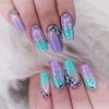 Rilafuvu Medium Press on Nails Coffin Fake Nails Colorful Ombre Nail Press ons Artificial Nails 3D Rhinestones Glitter Glue on Nails Glossy Acrylic Nails Press on Nail for Women and Girls 24Pcs
