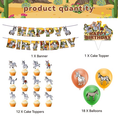 Donkey Birthday Party Decorations Donkey Party Supplies Includes Animal Donkey Happy Birthday Banner Cake Topper Cupcake Topper Balloons for Donkey Birthday Party