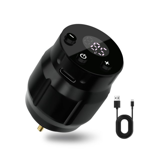 MC-W1 Tattoo Battery 1500mAh, 4-12v RCA Tattoo Battery Pack for Tattoo Pen, Rechargeable USB LED Digital Screen, Tattoo Power Supply for Tattoo Machine Wireless Tattoo Gun, Black