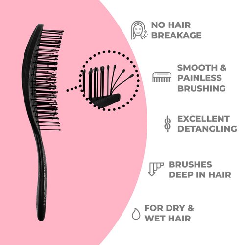 Ninabella Organic Detangling Hair Brush for Women, Men & Children - Does not Pull on Hair - Hair Straightening Brushes for Straight, Curly & Wet Hair - Unique Wave Hairbrush Black