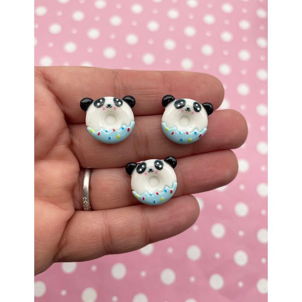 Kawaii Miniature Cute Panda Bear Face Donut Cabochons, Donuts with Faces jocad (8 Pieces)