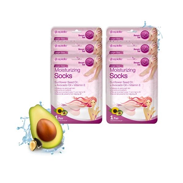 Epielle Moisturizing Foot Masks (Socks 6pk) for foot heel to toe and callus | Foot Cream & Lotion - Sunflower Seed Oil + Avocado Oil + Vitamin E,Mothers Day GIfts