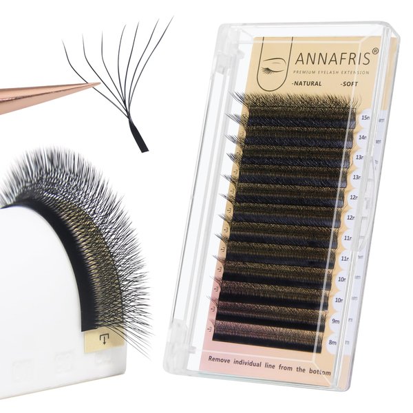ANNAFRIS 7D Premade Fan W Shape Eyelash Extensions 0.07 D Curl 12mm Volume Self Fanning False Lashes Makeup Supplies Professional Use Lash Extension(0.07 D, 12mm)