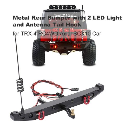GoolRC RC Car Metal Rear Bumper with 2 LED Light Antenna Tail Hook for TRX-4 RC4WD Axial SCX10 Car