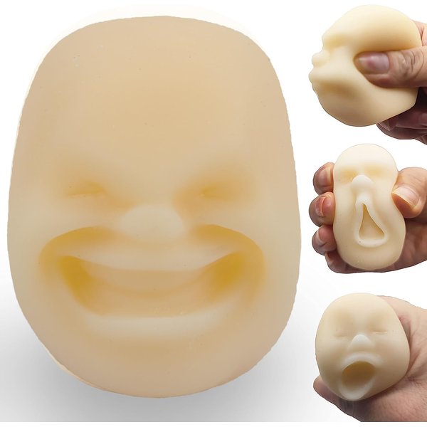 Moinin Squishy Fidget Sensory Stress Human face Toy for Adults Teens Kids,Decompression Anxiety Relief Toy,Funny Gift for Birthday,Christmas,Stocking Stuffer Gift (White, Happy)
