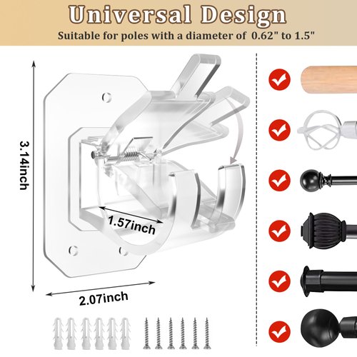 2PCS No Drill Curtain Rod Brackets,Curtain Rod Holders No Drilling,Adhesive Curtain Rod Hooks,Nail Free Adjustable Curtain Hangers,Lokinsetin Perforated Non Nail Screw Stick On Sticky Drape Pole Stand