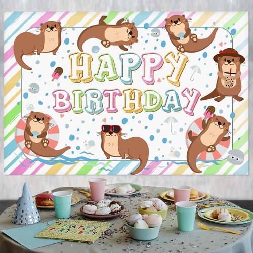 Wonmelody Otter Birthday Party Decorations 5 * 3 ft Otter Birthday Backdrop Banner Cute Otters Theme Decorations Cute Sea Animals Friends Party Supplies for River Friends 1st 7th 10th Birthday Party