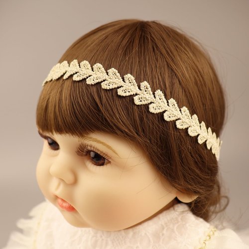 Kenjudess Gold Lace Elastic Headband for Baby Girl Flower Leaf Stretch Toddler Hairband Soft Lace Hair Accessories for Infants Toddlers Kids (Heart)