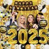 YQUQWN 84 PCS Happy New Year Decorations Set 4D Disco Ball Balloons Happy New Year Banner 2025 Black Gold Party Decorations New Years Eve Party Supplies 2025 New Years Eve Decorations Fringe Curtain