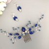 BERYUAN Women Royal Sapphire Crystal Blue Pearl Earring Hair Vine Set Silver Wedding Hair Accessory Hair Comb Piece Gift for Her Party Headpiece for Bride Bridesmaid Girls(Blue) (Blue)