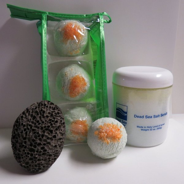 Bath Bomb Products - Bubble Bath Truffles: Cucumber/Melon 3 Pack Bath Truffles, 32 oz Cucumber/Melon Dry Salt Scrub, Pumice Stone by Dead Sea Spa Care, Bubble Bath, Bubble Truffles, Bath Truffle