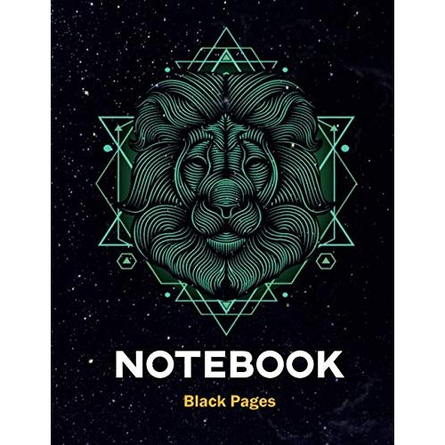 Black pages: astrology/ Lion Ornaments Notebook/ Journal: Lined Notebook / Journal Gift, 100 Pages, 8x5, White ink and Gel pens Journaling at School and Home