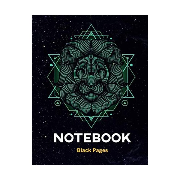 Black pages: astrology/ Lion Ornaments Notebook/ Journal: Lined Notebook / Journal Gift, 100 Pages, 8x5, White ink and Gel pens Journaling at School and Home