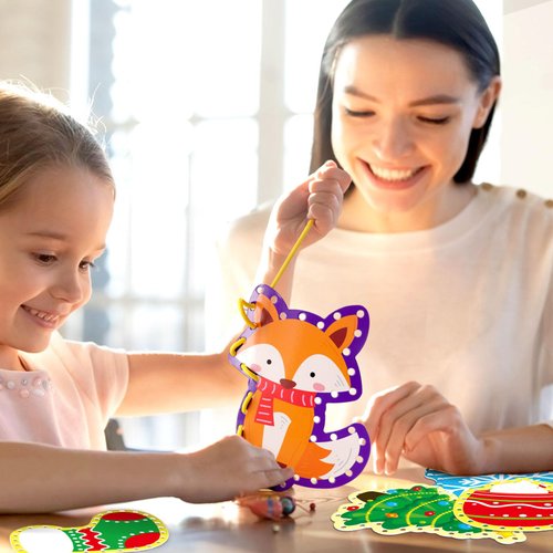 Winter Animal Lacing Cards 12 Packs Sewing Kits for Kids Christmas Cardboard Sewing Cards Lacing Games for Developing Imagination School Learning Activity Supplies Christmas Holiday Party Decorations