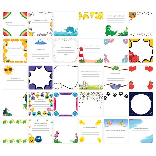 bloom daily planners Lunch Box Notes for Kids - Cute Back to School Lunch Accessories - Set of 30 Inspirational Cards for Girls, Boys & Teens (3” x 3”) - Lunchbox Love Notes - Assorted Designs