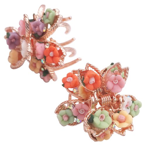 2 Mini Flower Hair Claw Clip Grip Metal Clamp Romantic Sweet Cute Women Girls Teens