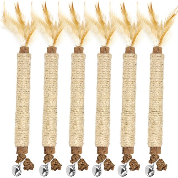 Tocirelo Kitten Teething Toys for Indoor Cats - 6Pack Silvervine Sticks Cat Enrichment Toys, Matatabi Cat Feather Toys with Bell, Cat Teeth Cleaning Treats, Cat Chew Sticks