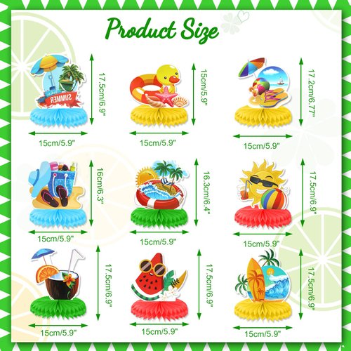 PHOGARY 9 Pcs Summer Pool Honeycomb Centerpieces, Beach Honeycomb Centerpieces Hawaiian Luau Table Toppers Pool Party Decorations Tropical Aloha Table Centerpiece for Summer Pool Beach Hawaii Birthday