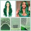 BABEHERS Dark Green Lace Front Wigs 13x3 Synthetic Lace Front Wig Loose Curly Wigs for Women 24 Inch Long Wavy Synthetic Lace Front Wig Wave Heat Resistant 150% Density