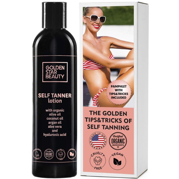 Self Tanner Lotion - Natural Sunless Tanning Lotion w/Organic & Hyaluronic Acid, Fake Tan for Flawless Light to Medium, Self Tanners Best Sellers 8.0 fl.oz.