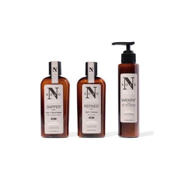 Solo Noir All Natural Facial Kit For Men: 3-In-1 Combo Face Wash, ScrubAnd Moisturizer For Clear And Soft Skin, Organic Anti-Aging Formula With Aloe Vera For Healthy, Wrinkle-Free Complexion