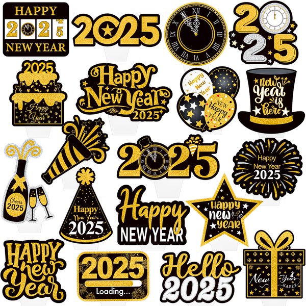 Happy New Year Cupcake Toppers New Year Party Decorations 48Pcs 2025 New Year Eve Cupcake Toppers New Years Cupcake Picks Cake Decorations for Hello 2025 New Year Party Supplies