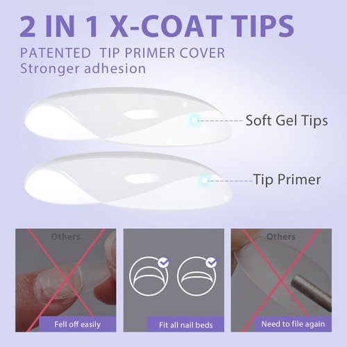 Extra Short Almond Nail Tips - BTArtbox Gel Nail Tips Natural X-COAT Tips with Tip Primer Cover, Pre-shaped Full Matte Oval Gel Press On Nails Clear Soft Fake Nails for Acrylic Nail Extensions Sizes