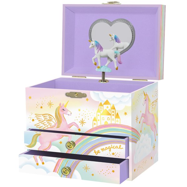 Musical Unicorn Jewelry Box for Girls - Kids Music Box with Spinning Unicorn, Unicorn Birthday Gifts for Little Girls, Jewelry Boxes, 6.8 x 5.3 x 6 in - Ages 3-10