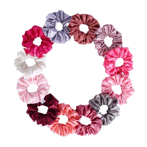 Radhu & Kabby Hair Scrunchie for Women/Girls | Hair Ties That Suits Every Hair type | Shades of Pink | Fancy & Stylish | Scrunchies for All Occasions | Same As Pic | Pack of 12