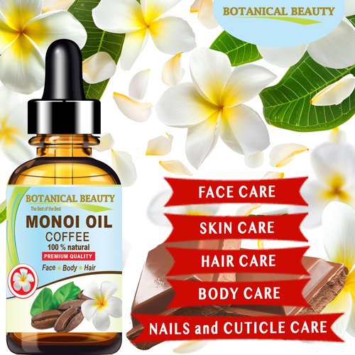 Botanical Beauty MONOI OIL COFFEE. Frangipani flowers in Coconut Oil with Coffee aroma. 100% Natural 2 Fl.oz - 60 ml Pure for FACE, SKIN, BODY, HAIR, NAILS. Luxury Beauty Oil