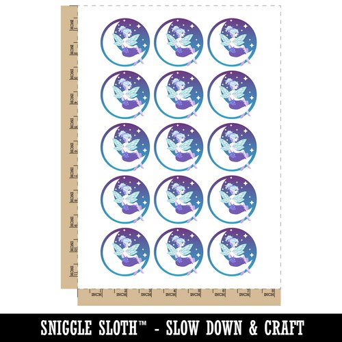 Fairy With Butterfly Wings Sitting on Moon Fantasy Temporary Tattoo Water Resistant Fake Body Art Set Collection - 15 2" Tattoos (1 Sheet)