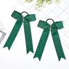DEEKA 12 PCS Glitter Collegiate Style Cheer Bows Long Tail Full Rhinestones Skinny Shiny Cheer Bow Ponytail Holder Handmade Bows for Girls Teens Cheerleader Sports -Forest Green