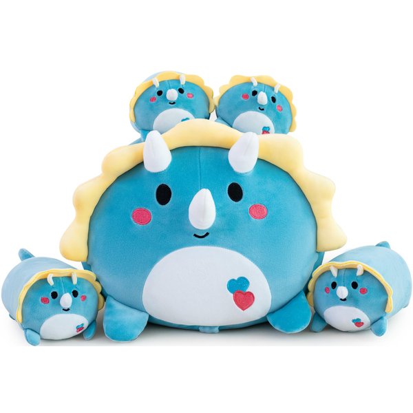 Gudisi Dinosaur Stuffed Animals 16 Inch Cute Triceratops Plush Stuffed Animals Mommy with 4 Babies,Jumbo Dinosaur Plush Christmas and Birthday Gifts for Girls Boys