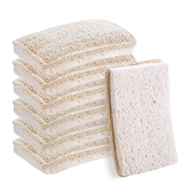 Wangda.G Upgrade Natural Loofah Kitchen Sponges 6 Pack, eco Friendly sponges for Dishes ,Reusable Kitchen sponges and scrubbers,luffa sponges Dish sponges for Washing Dishes dishwashing sponges