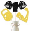 12 Pcs Sport Gym Theme Centerpiece Sticks, Gym Fitness Theme Birthday Decorations, Weight Lifting Workout Baby Shower Party Supplies Gold Black