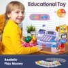 BUYGER Toy Cash Register for Kids with Real Calculator, Light and Sound Scanner, Microphone, Pretend Play Shopping Food Toys - Cashier Playset Gifts for Ages 3 4 5